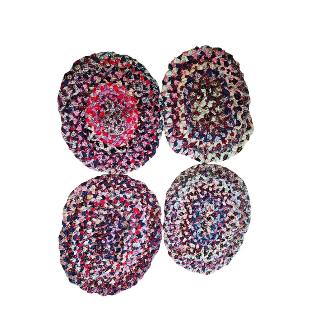 Vintage Hand Made Braided Table Placemats Round Family Heirloom Set Of 4